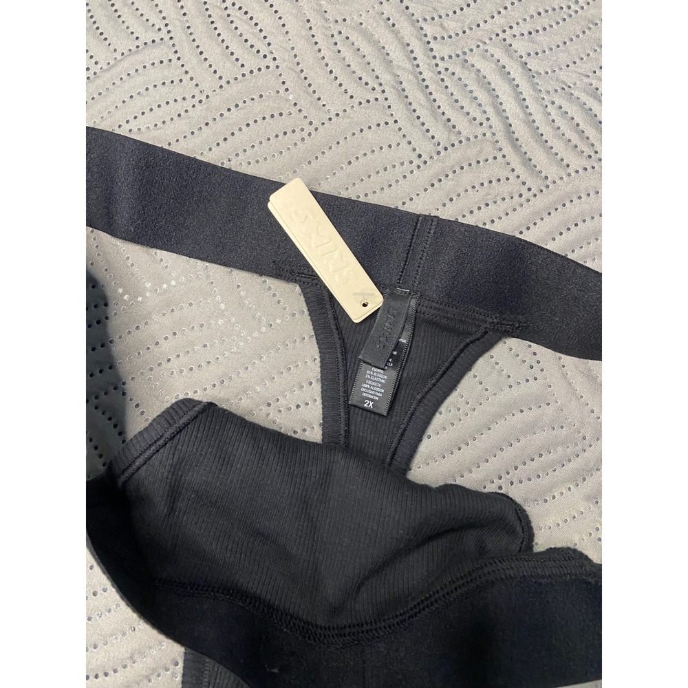SKIMS Cotton Rib Thong Soot Black Size 2X High Cut Ribbed Underwear NWT - Picture 2 of 3